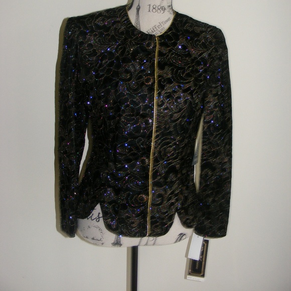 R&K Evening black velvet jacket sparkly glitter blazer holiday fancy - Picture 4 of 17